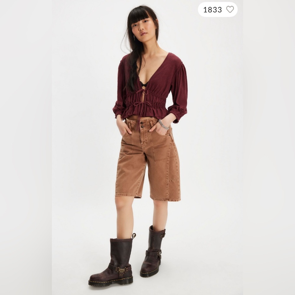 Free People Let’s Go Blouse in Red Bark size Medium NWT - Picture 3 of 11